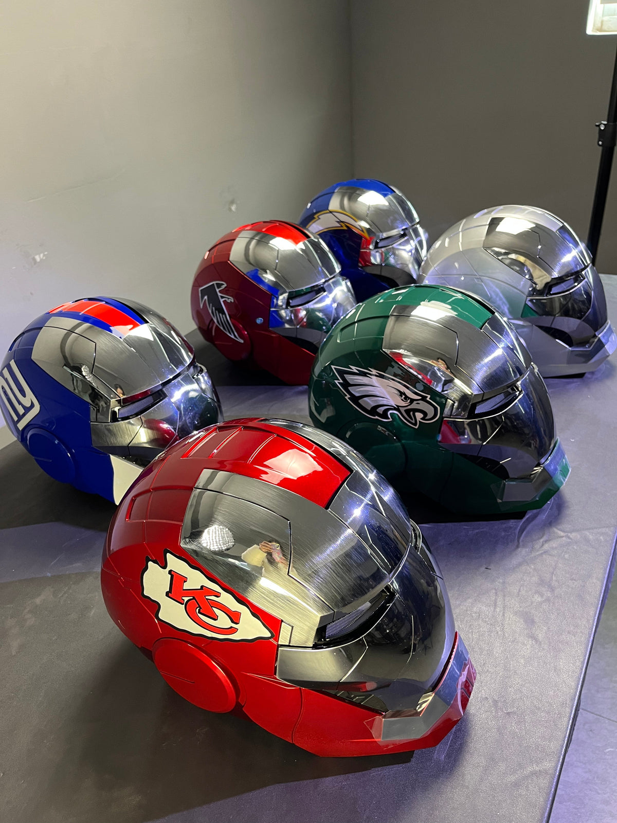 The Voice Activated Iron Man MK5 Helmet Painted in NFL Teams' Colorways